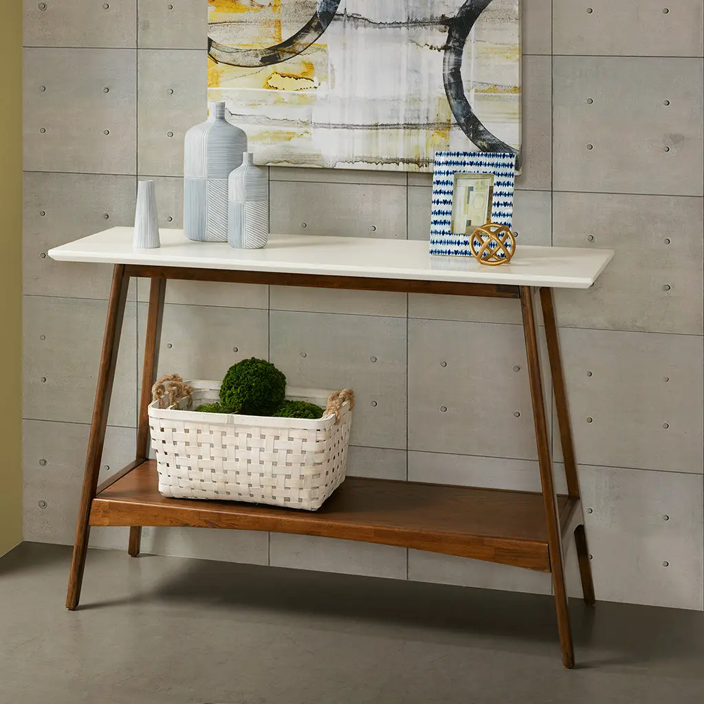 Parker Console Table Off White Pecan Wood Living Room jla