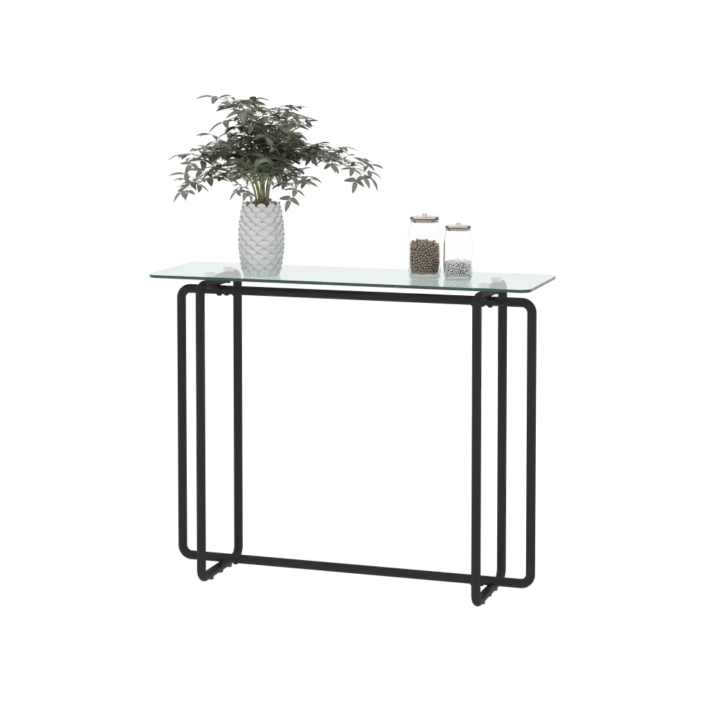 Console Table Single Layer Tempered Glass Rectangular Porch Table Black jws-w241