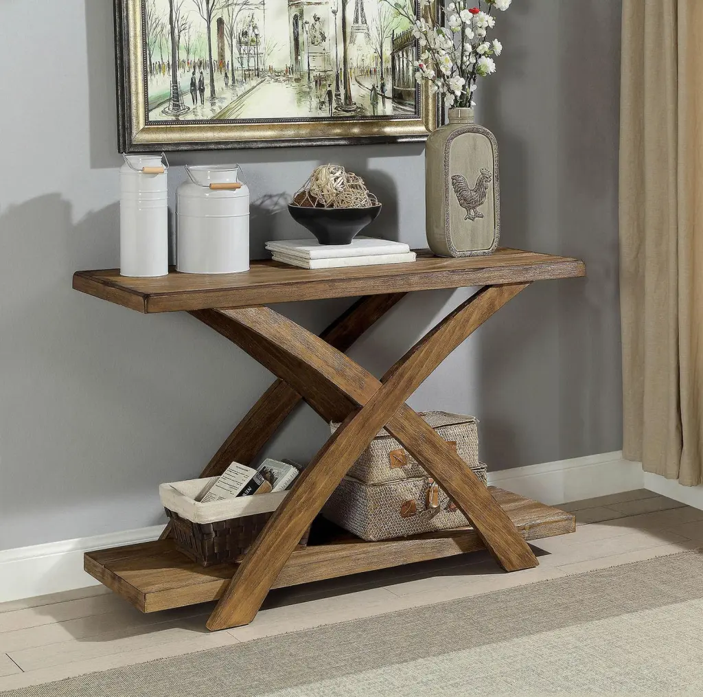 Transitional Sofa Table Occasional Table Plank Style Top Antique Finish kanepe