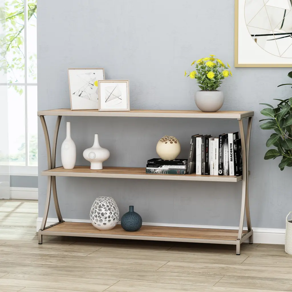 Console Table 3 Shelves Natural Wood Finish nh-bo