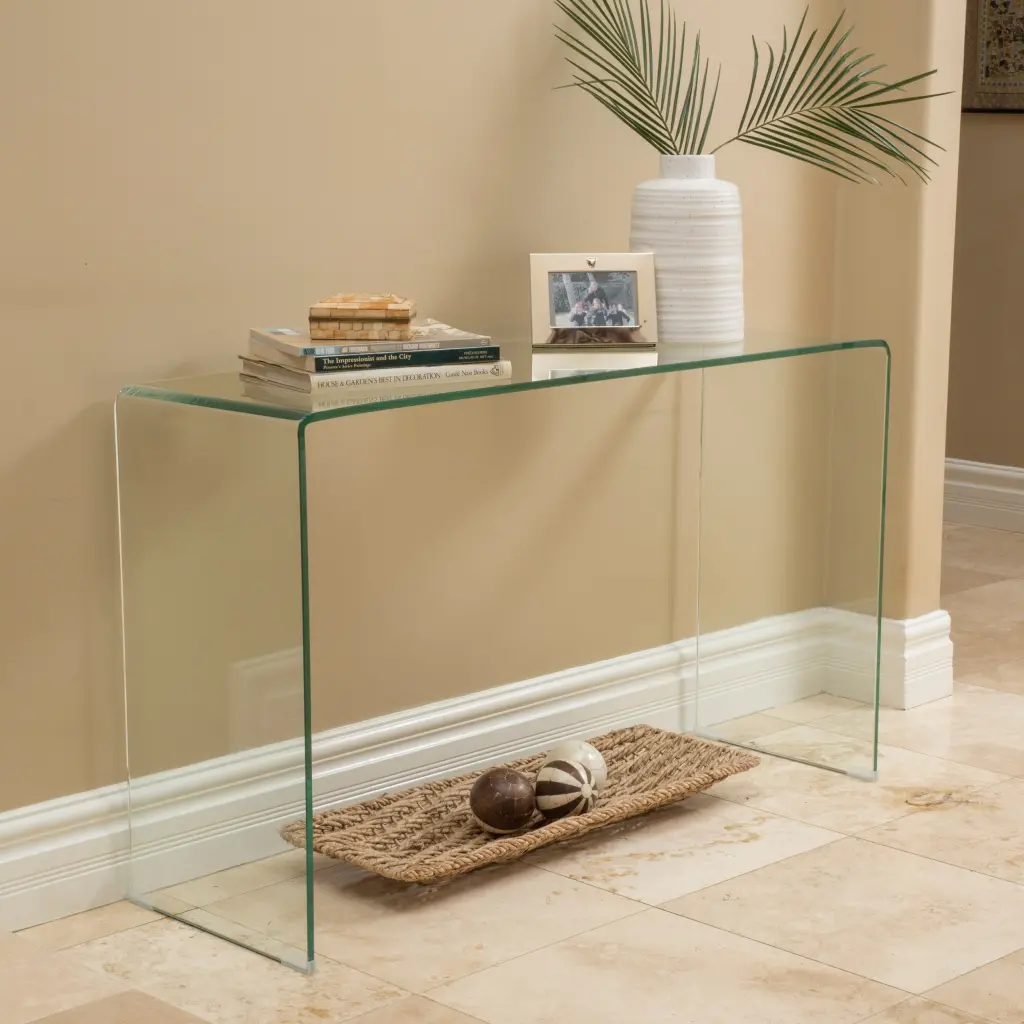 Console Table 12mm Tempered Bent Glass Clear Glass Top nh-cloudhouse