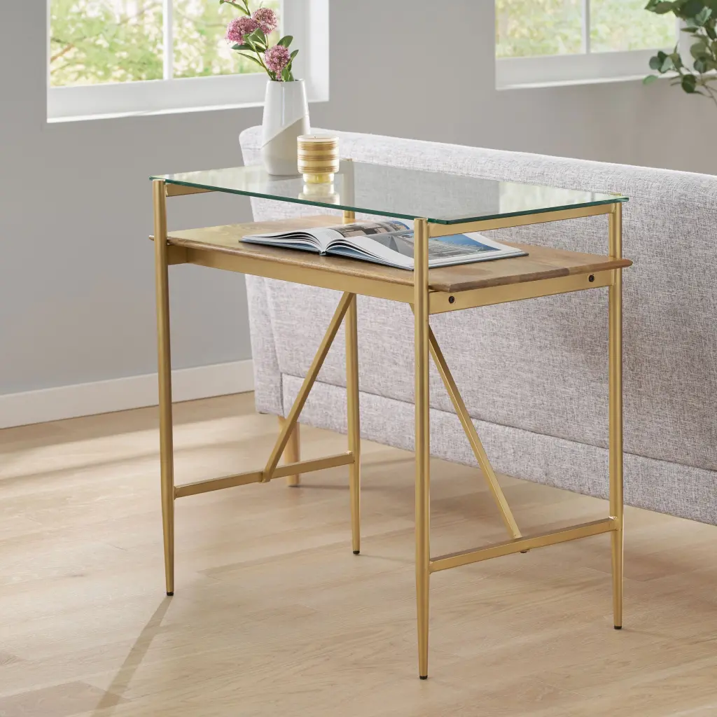 Console Table Honey Wood Metal Glass Entryway Table Hallway nh-cloudhouse
