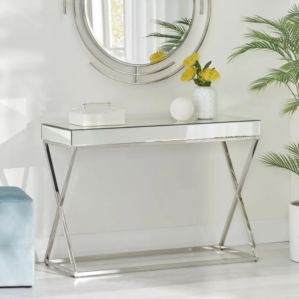 Console Table Antique Silver Steel Modern Living Room Entryway Furniture Storage nh-comfortcove