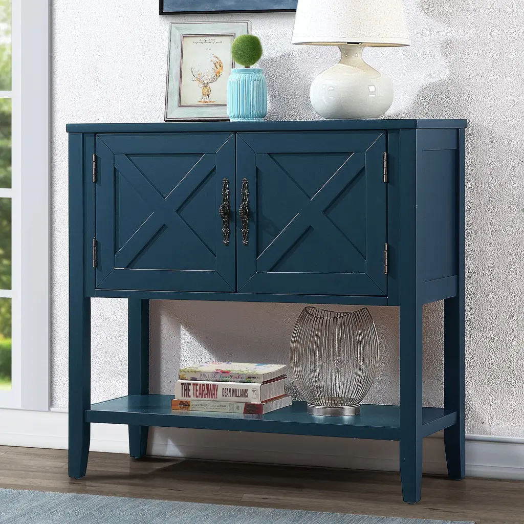 35 Inch Farmhouse Wood Buffet Sideboard Console Table Bottom Shelf power growth furniture