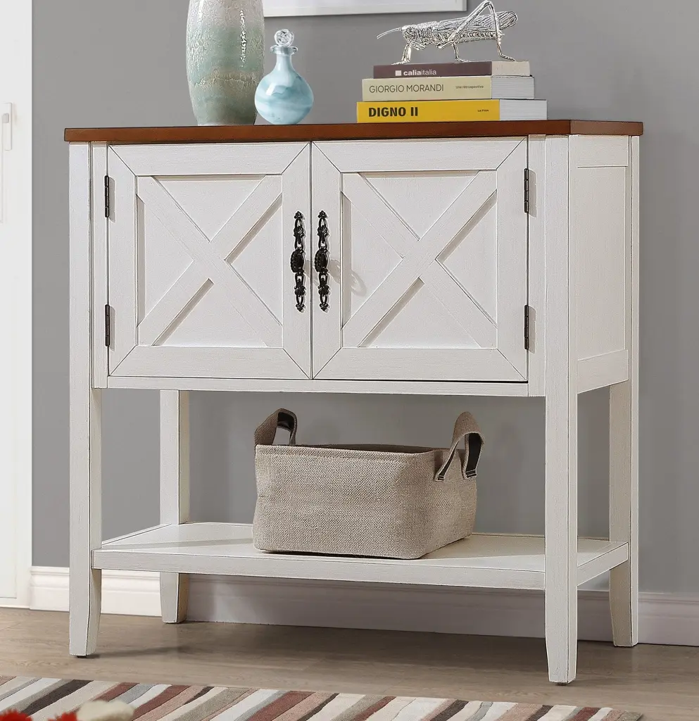 35 Inch Farmhouse Wood Buffet Sideboard Console Table Bottom Shelf power growth furniture