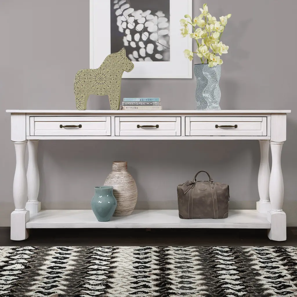 63 Inch Long Wood Console Table 3 Drawers and 1 Bottom Shelf Entryway power growth furniture