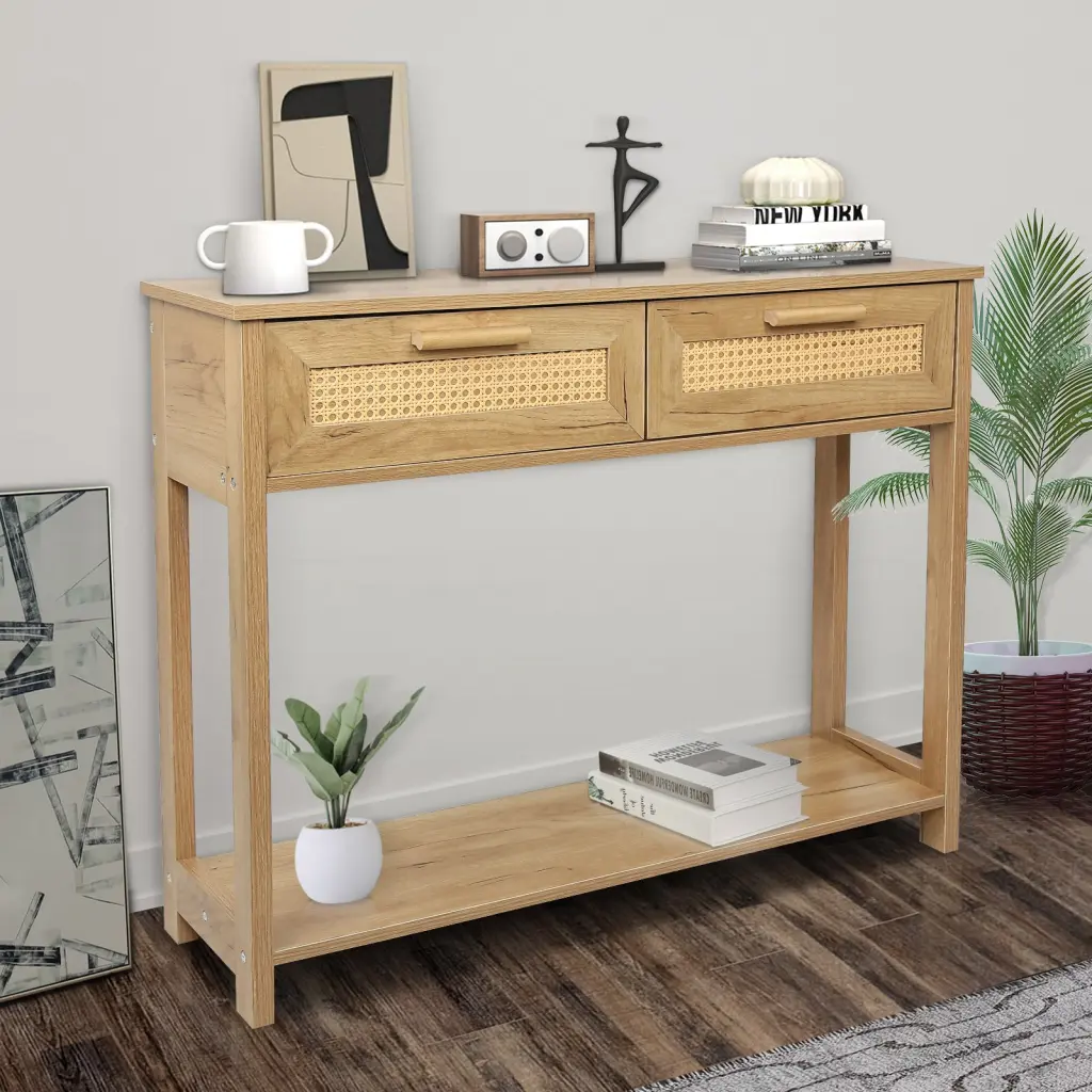 Console Table 2 Drawers Sofa Table Entryway Table Open Storage Modern Living Room Furniture rnb
