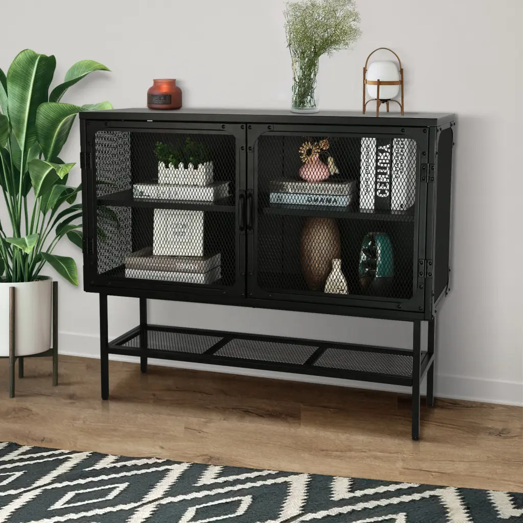 Industrial Double Door Cabinet Console Table 2 Mesh Doors Adjustable Shelves rnb