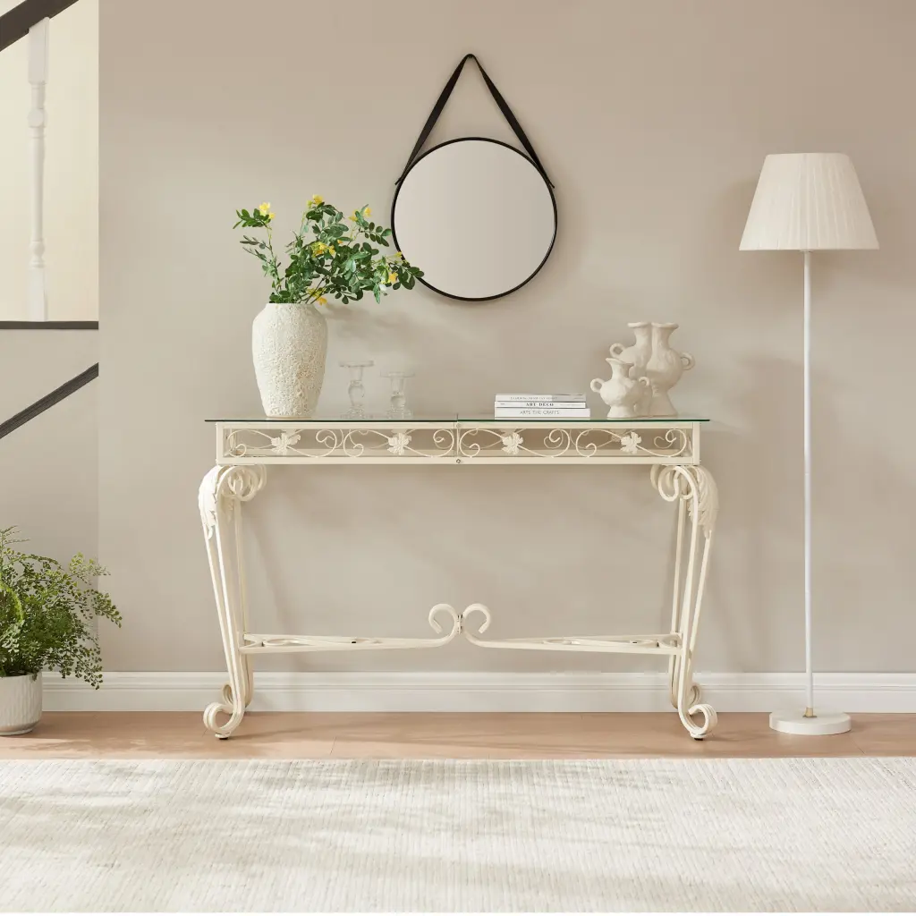 Modern Style Fancy Glass And Metal Table Entrance Console Tables rnb