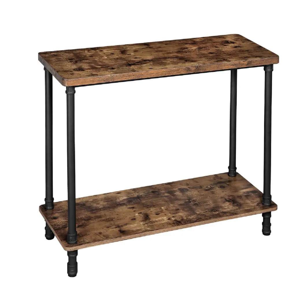 Wood and Metal Frame Console Table Open Bottom Shelf Rustic Brown Entryway Table royal hampton