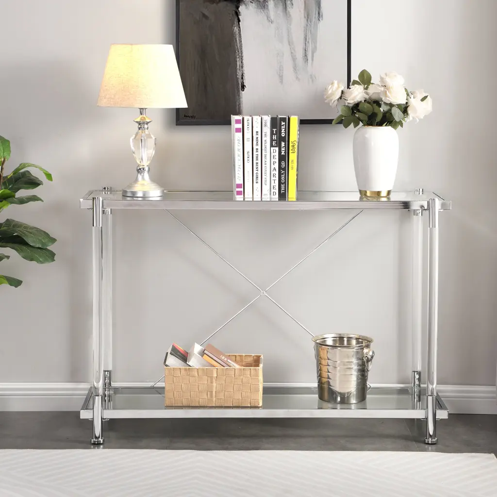 43.31 Chrome Glass Sofa Table Acrylic Side Table Console Table Living Room s-e furniture