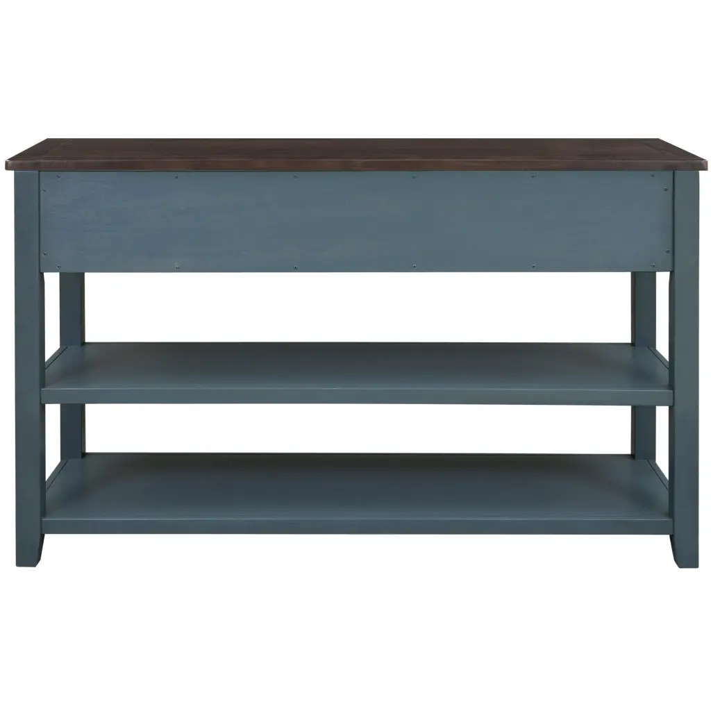 Retro Design Console Table Two Open Shelves Pine Solid Wood Frame trexm