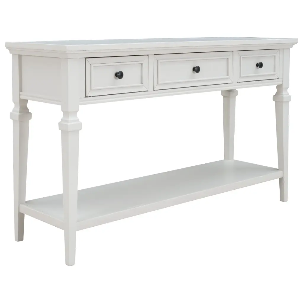 Retro Style Console Table Three Drawers and Open Shelf Mid Century Modern Entryway Table trexm