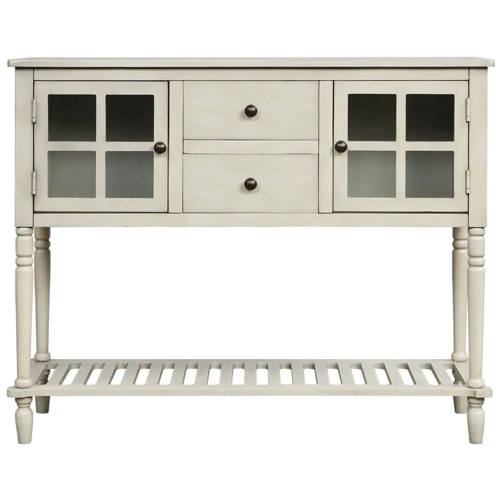 Sideboard Console Table Bottom Shelf Farmhouse Wood Glass Buffet Table trexm