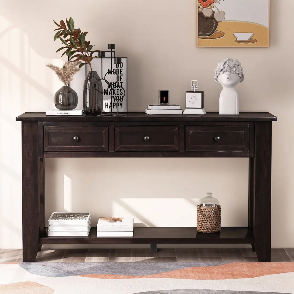 55 Inch Modern Console Table Sofa Table Living Room 3 Drawers u_style