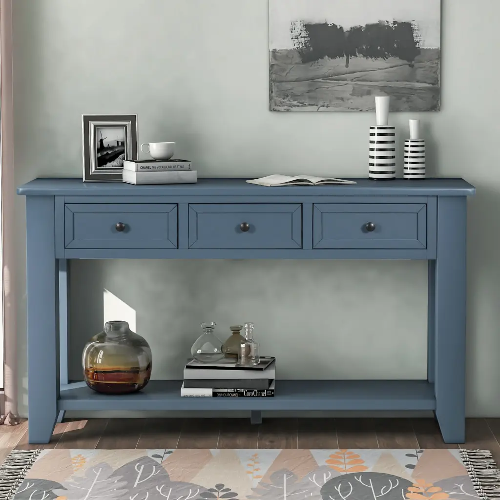 55 Inch Modern Console Table Sofa Table Living Room 3 Drawers u_style