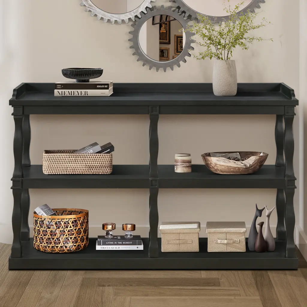 Console Table 3 Tier Open Storage Spaces and Roman Column Effect zrun furniture