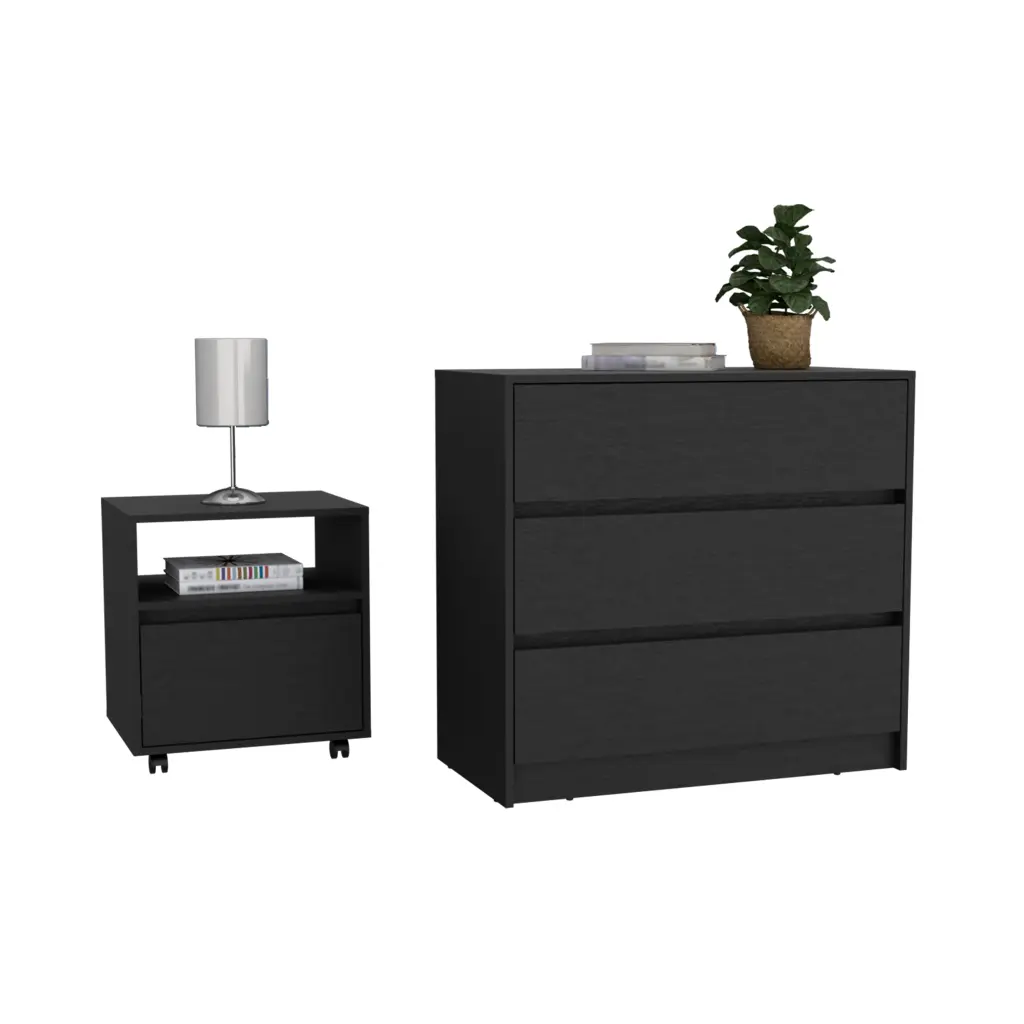 Milford 2 Piece Bedroom Set Nightstand And Dresser Black Particle Board Modern Bedroom Furniture treevol furniture