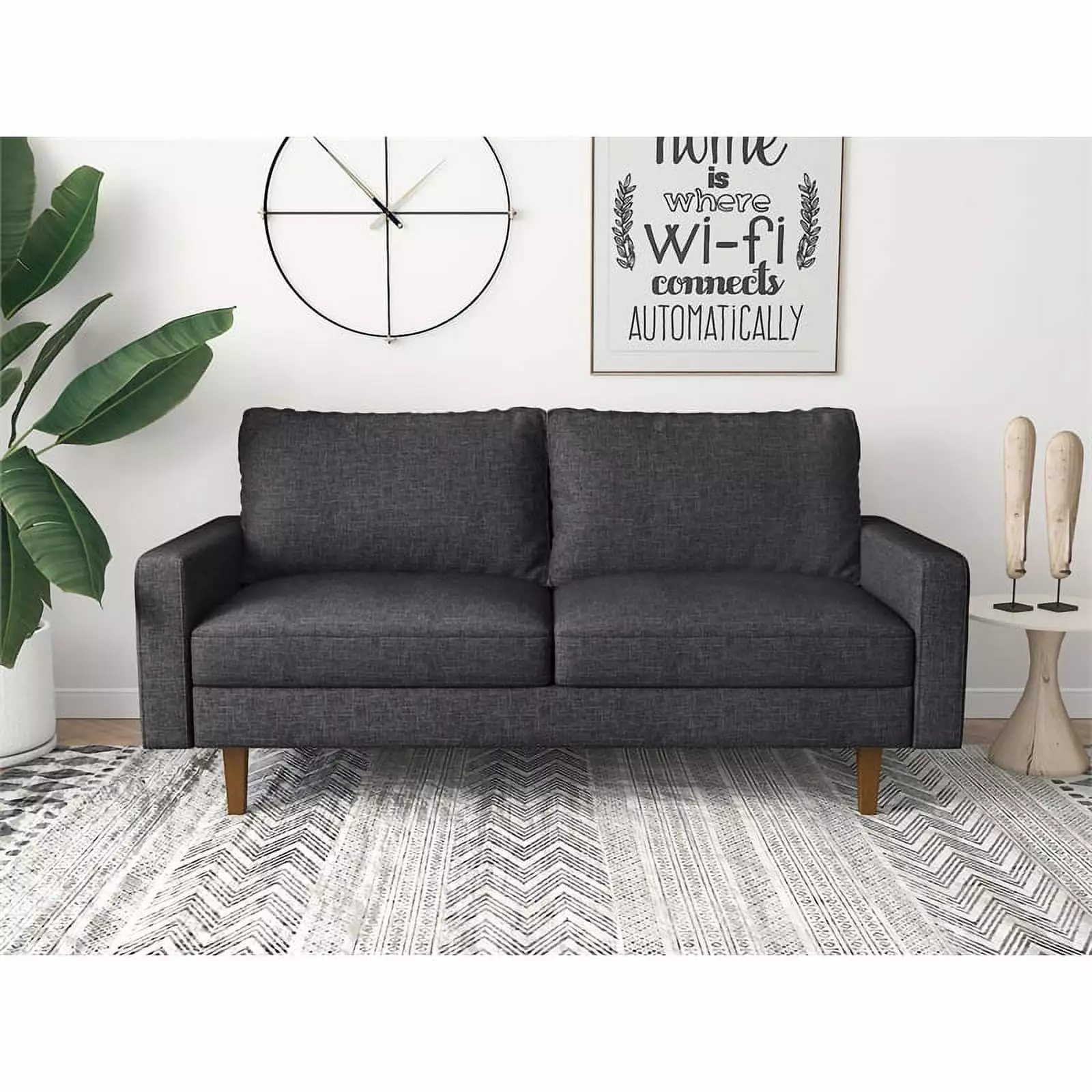 Pemberly Row Dark Gray Contemporary Linen Living Room Sofa - Modern Design