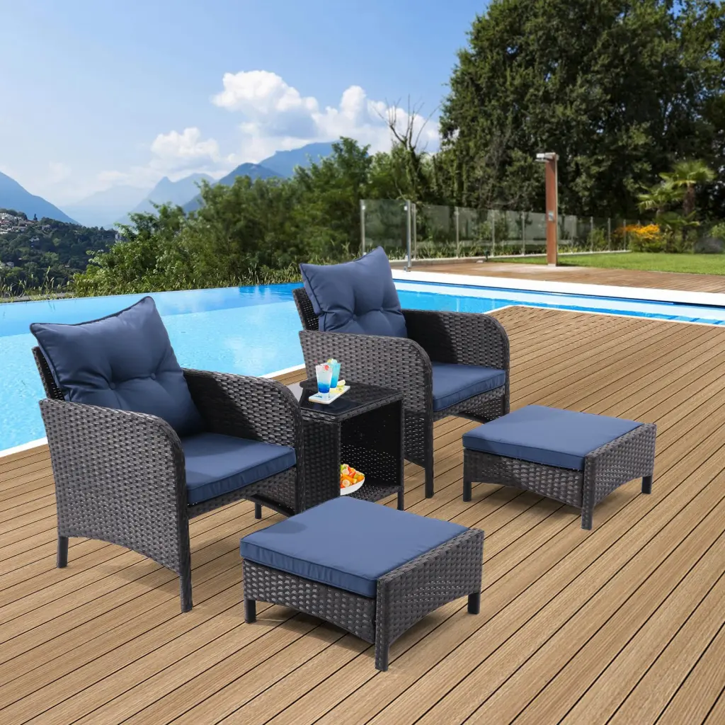 5 Piece Outdoor Patio Furniture Set All Weather PE Rattan Conversation Set koruiten