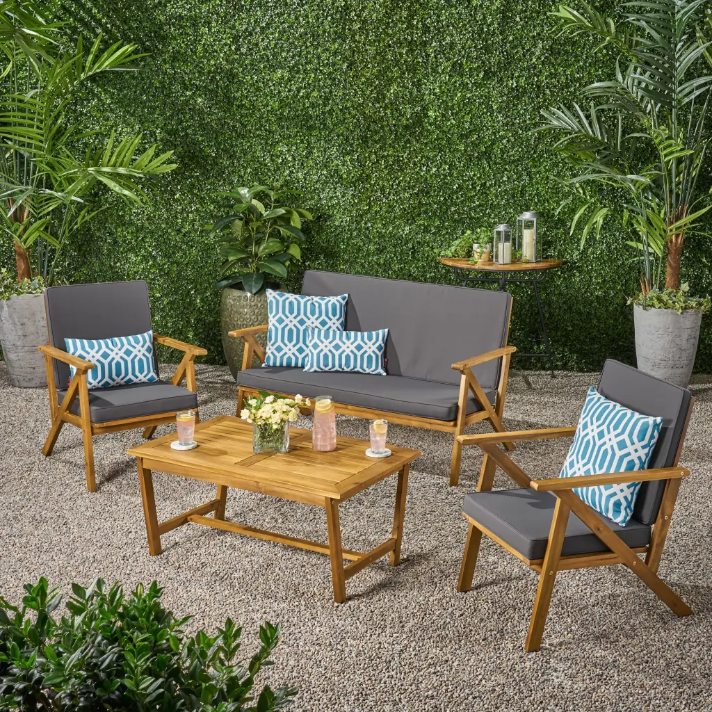 Panama 4 Piece Chat Set Teak Wood Waterproof Fabric - Outdoor Patio Furniture nh-purenest