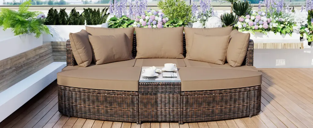 6 Piece Patio Outdoor Conversation Round Sofa Set PE Wicker Rattan Seating rnb
