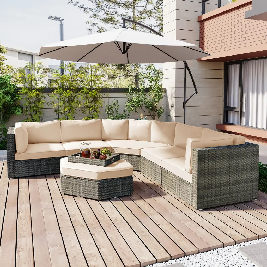 Patio Furniture Set 6 Piece Outdoor Conversation Set All Weather Wick u_style