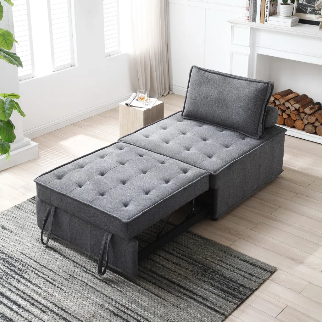 Multipurpose Linen Fabric Ottoman Lazy Sofa Pull Out Sofa Bed Dark Color hdf store