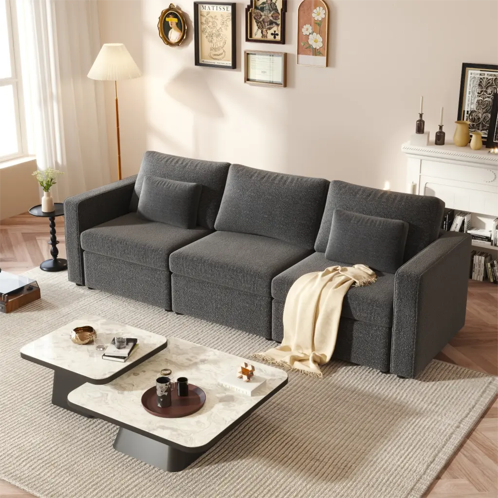 Modern Cotton Linen Modular Sectional Sofa Convertible Sofa Set Living Room yiwei