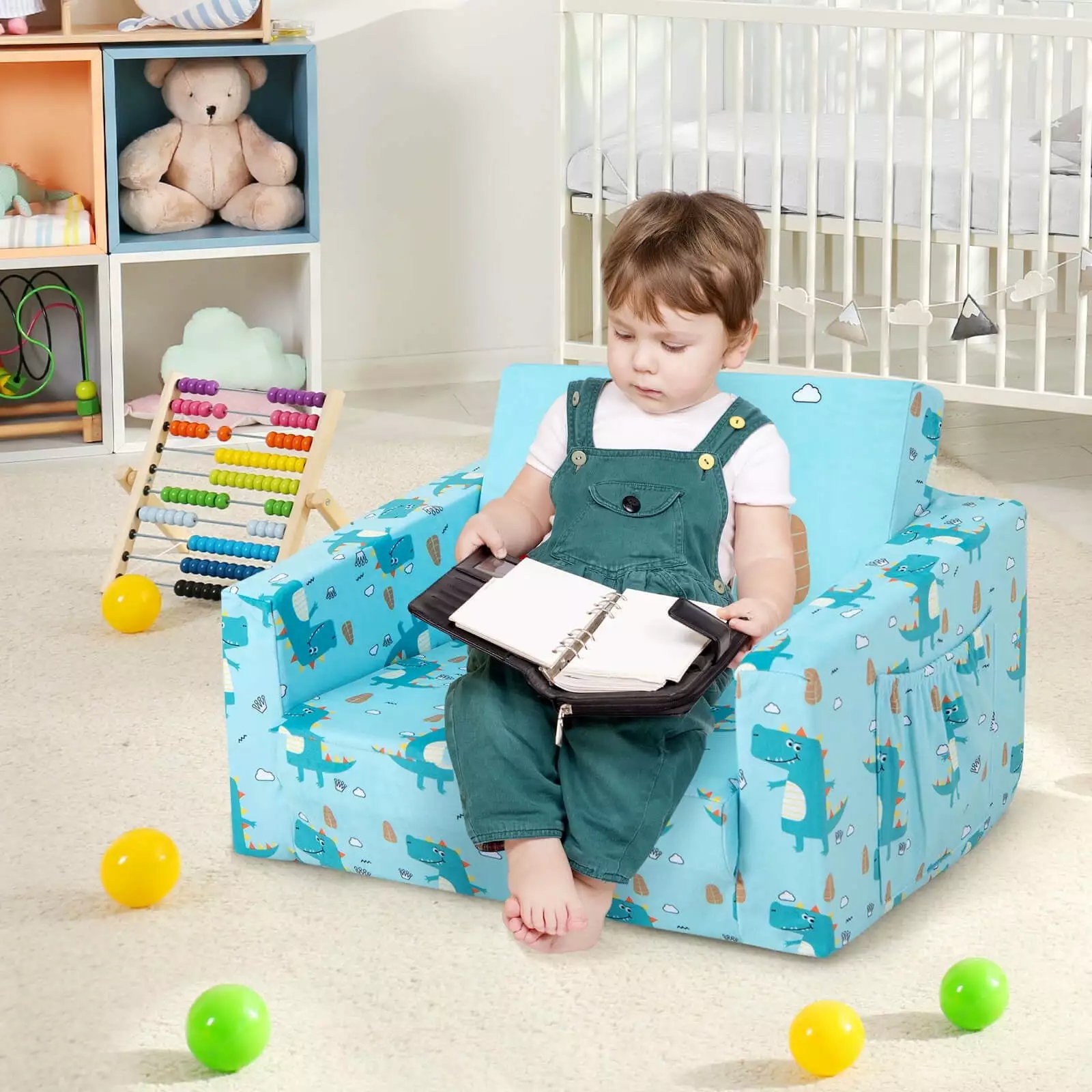 Amijoy 2--1 Convertible Baby Sofa Children's Recliner Sofa Converted into Sleeping Bed Cushioned Flip Open Sofa Reading Su...