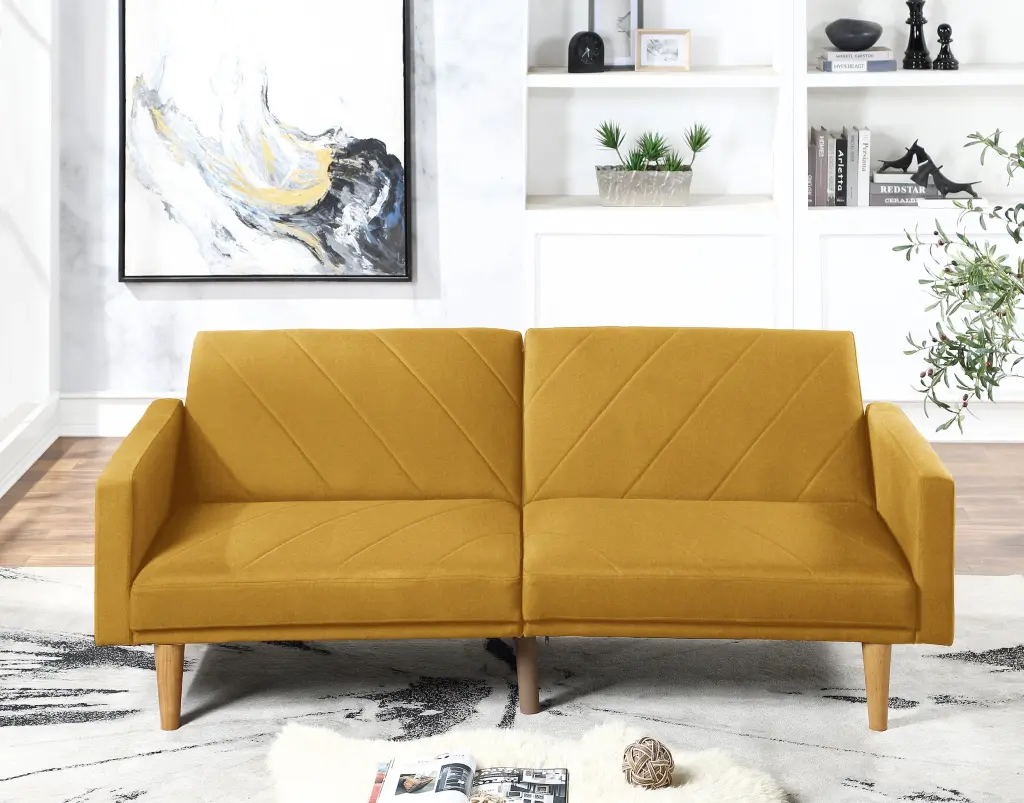 Modern Electric Look 1Pc Convertible Sofa Couch Mustard Color Linen Fabric Living Room Furniture kanepe
