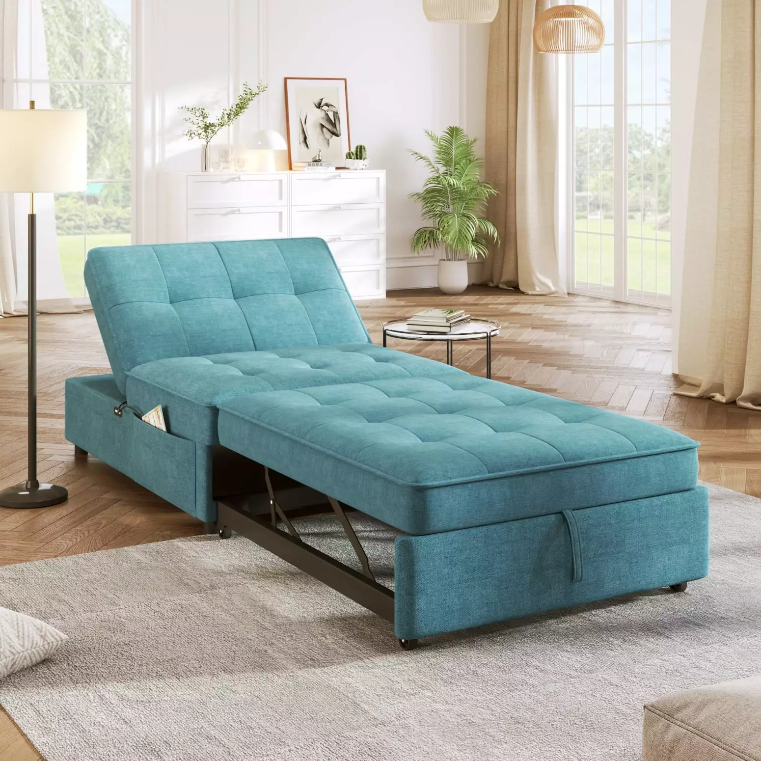 4--1 Sofa Bed Chair Bed Multi-Function Folding Ottoman Bed Teal - Space-Saving Furniture Small Spaces Ponnky