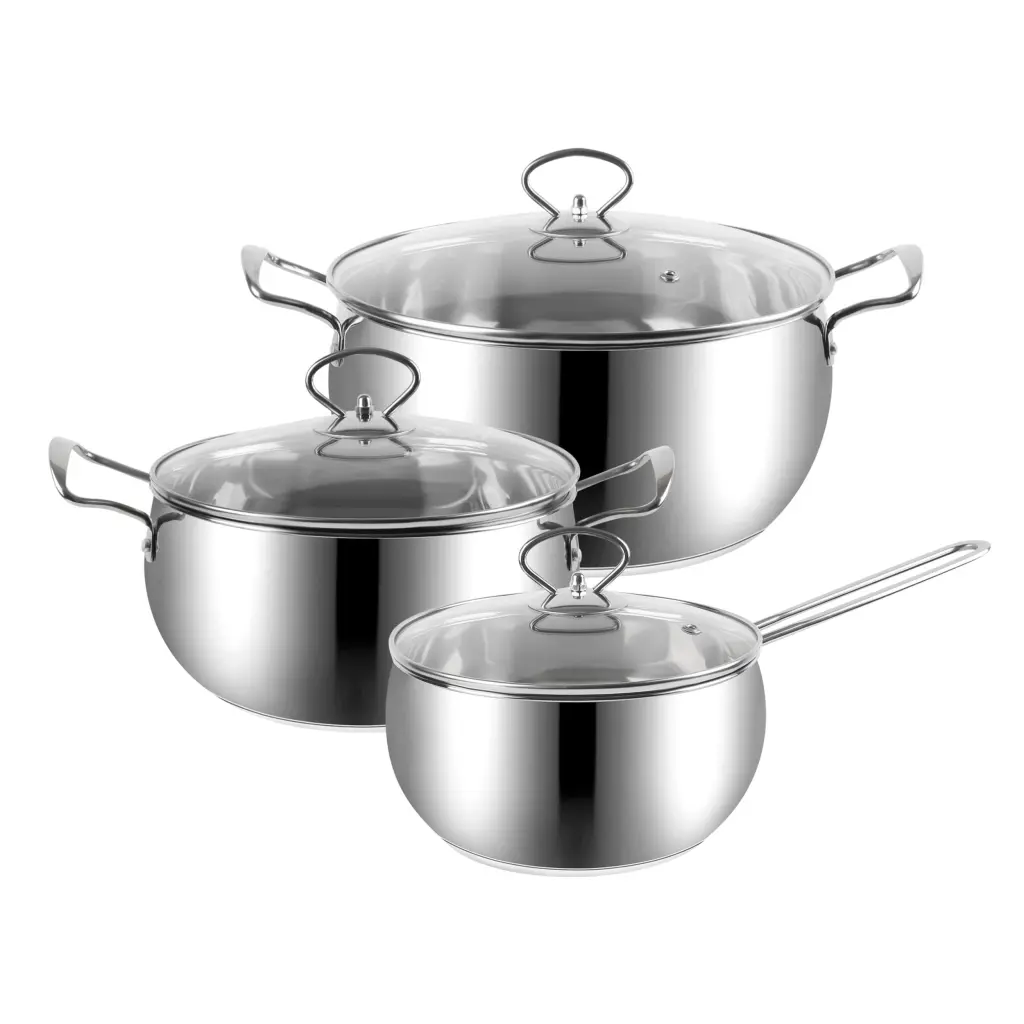 Polished Stainless Steel 6 Piece Cookware Set Mirror Sleek Interior Nonstick Pots Pans w1134dhs