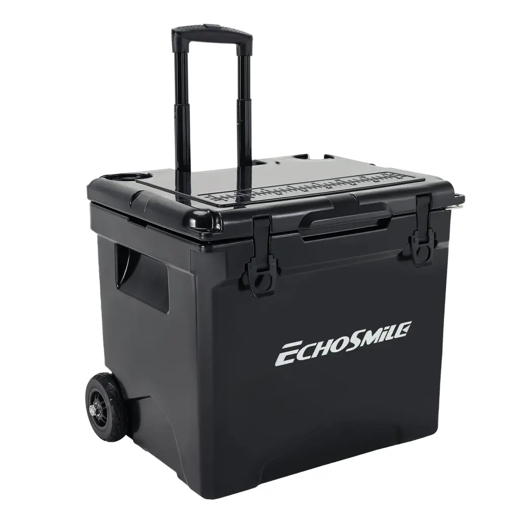 45Qt Black Insulated Box Wheels And Trolley Black Polyethylene rigmore
