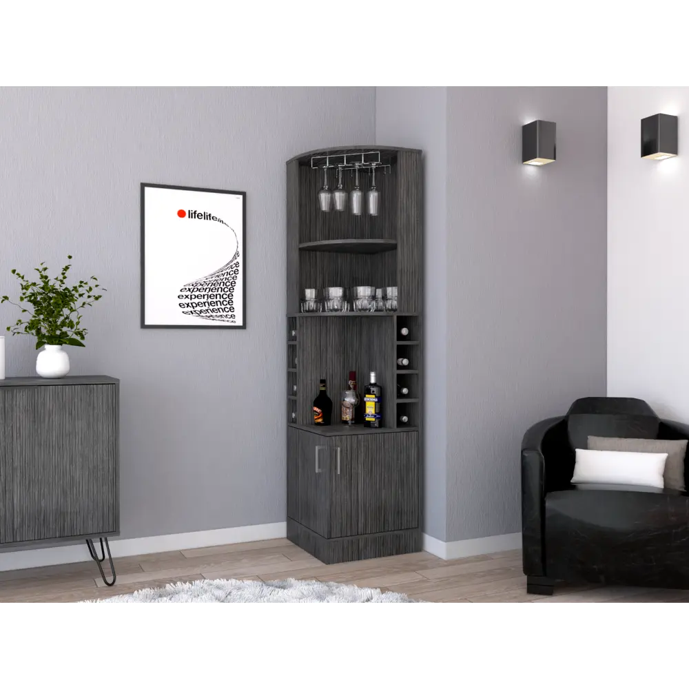 Corner Bar Cabinet 71 Inch H Two Shelves At Top 1 Glass Holder 8 Bottle Cubbies depot e-shop