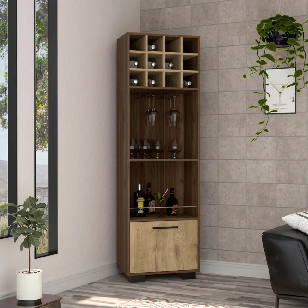 Marsella Corner Bar Cabinet Wine Rack and Side Shelves Home Bar Storage tuhome