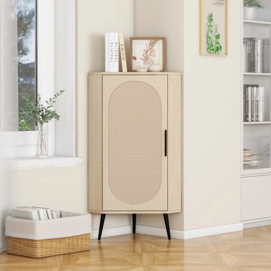 Corner Cabinet Rattan Door Freestanding Corner Tables Small Space rnb