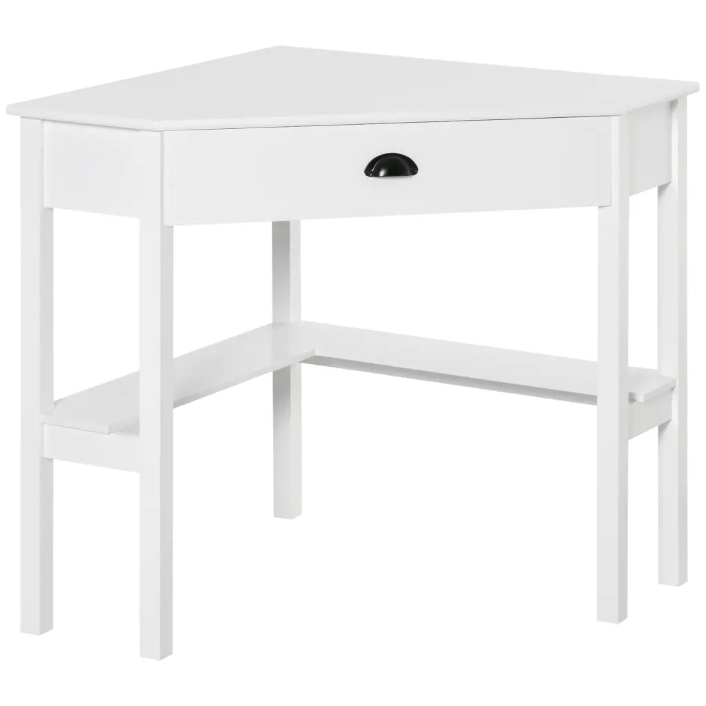 Homcom Corner Desk Triangle Computer Desk Drawer and Storage Shelf aosom business
