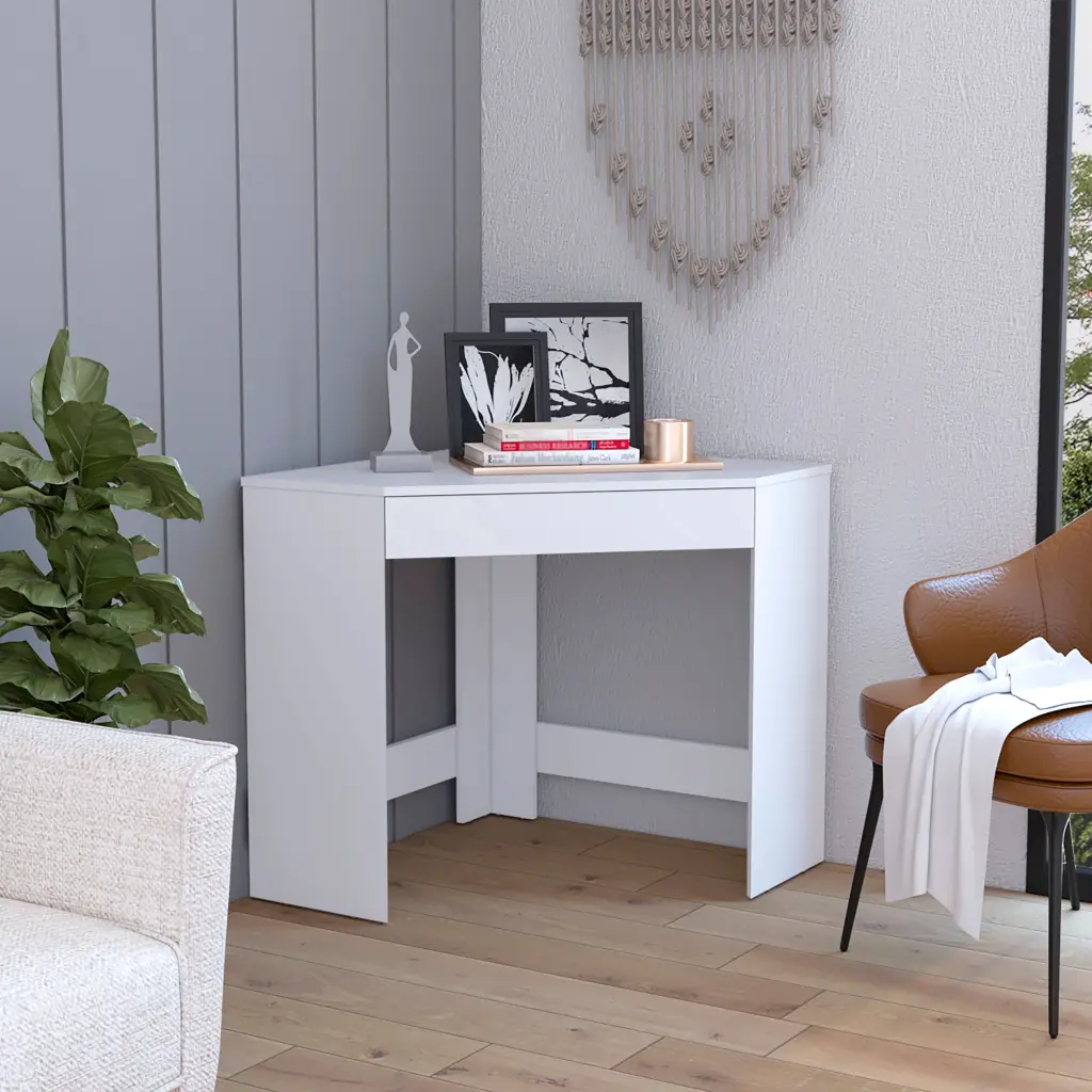 White Corner Desk Space Saving Design and Drawer depot e-shop