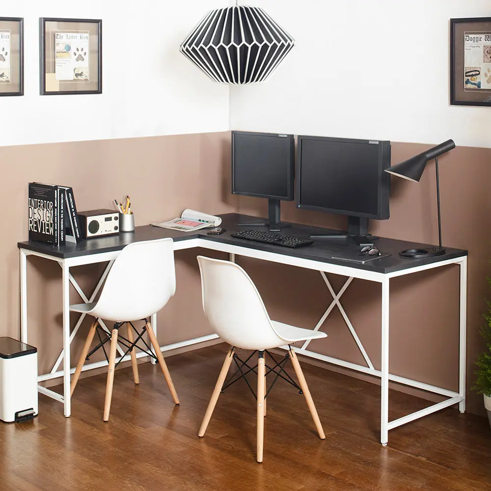 Olympus Wood And Metal Corner Desk Dark Gray And Ivory Home Office Desk klair living