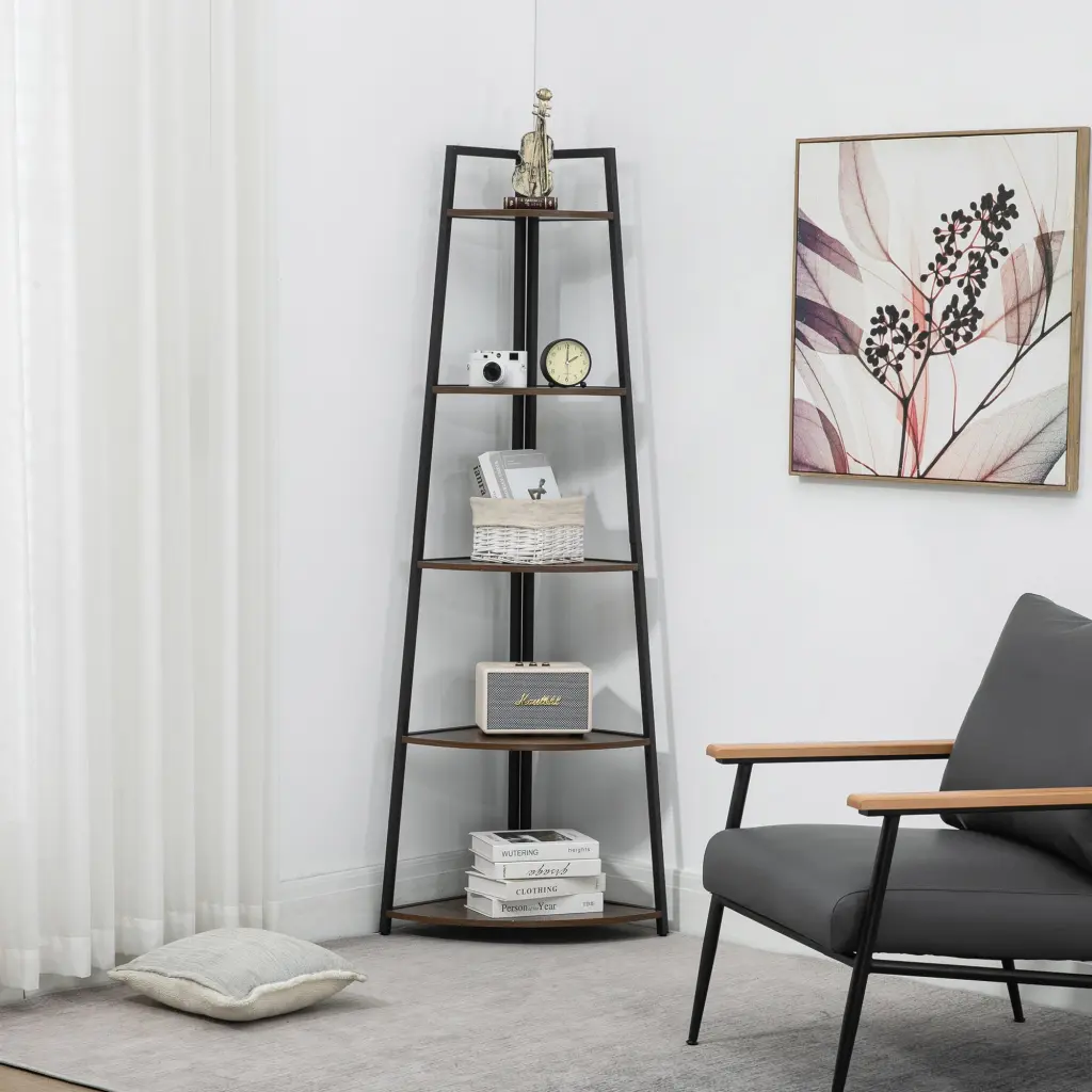 Corner Shelf 5 Tier Corner Bookshelf 70 Inch Tall Presentation Arranger Storage Home hortus oasis