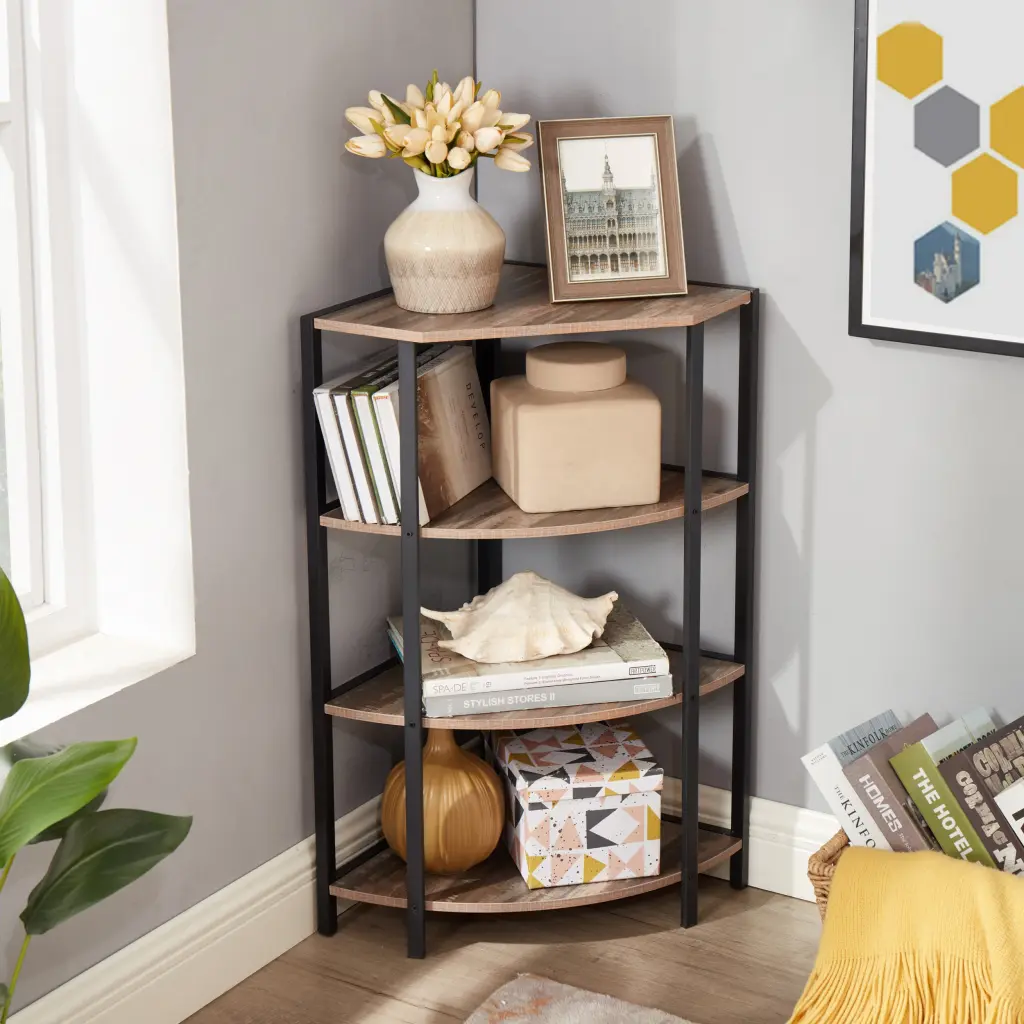 4 Tier Corner Open Shelf Bookcase Freestanding Shelving Unit Plants rnb