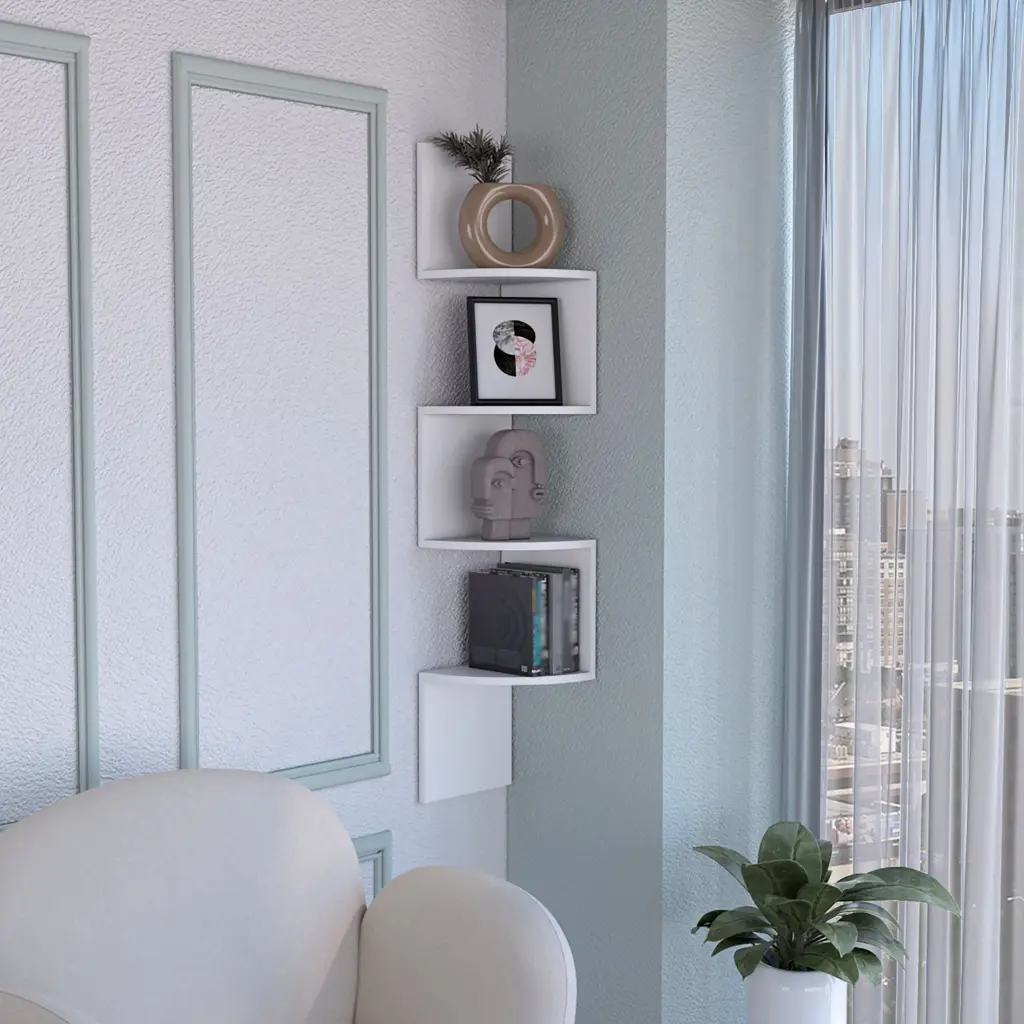 Rosset Corner Shelf Modern Full Wall Design Multiple Shelving White rta mubles colombia