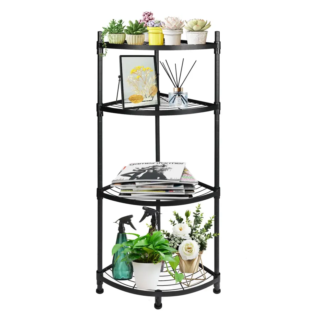 Yssoa 4 Tier Corner Presentation Rack Multipurpose Metal Shelving Unit Books w1134dhs