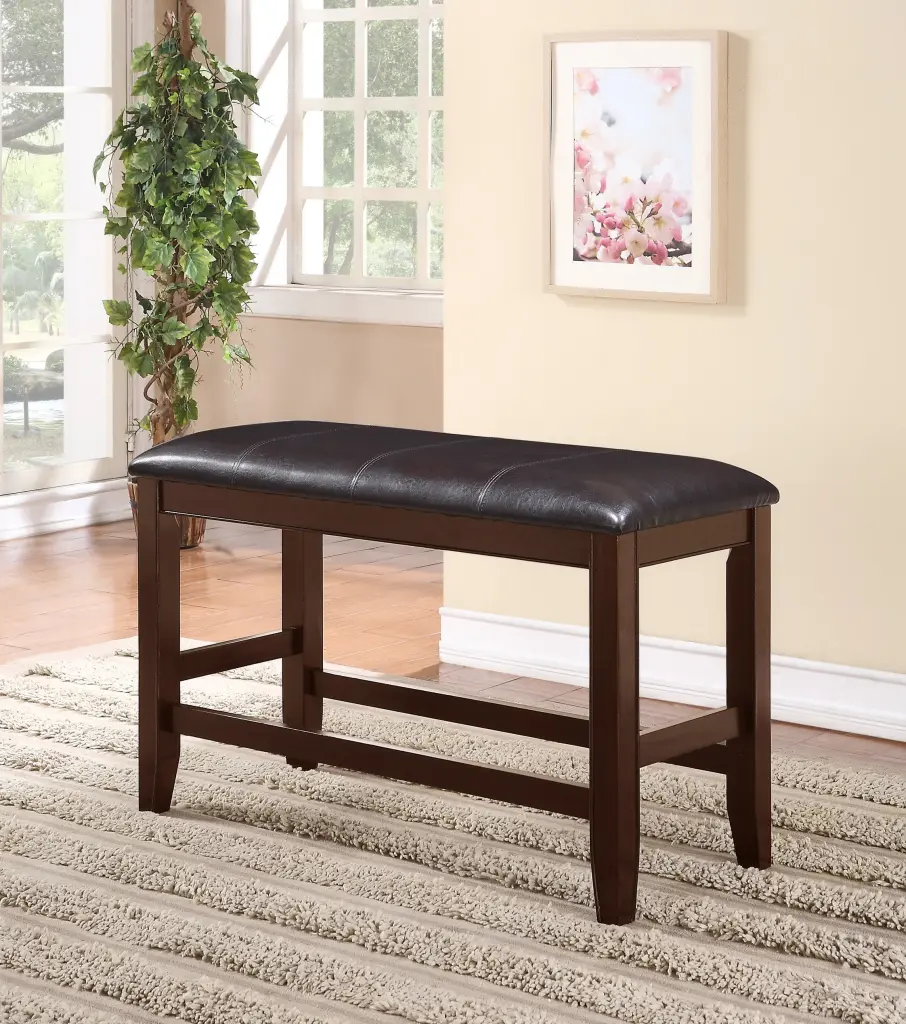 Farmhouse Style 1Pc Brown Espresso Counter Height Bench Footrest Faux Leather kanepe