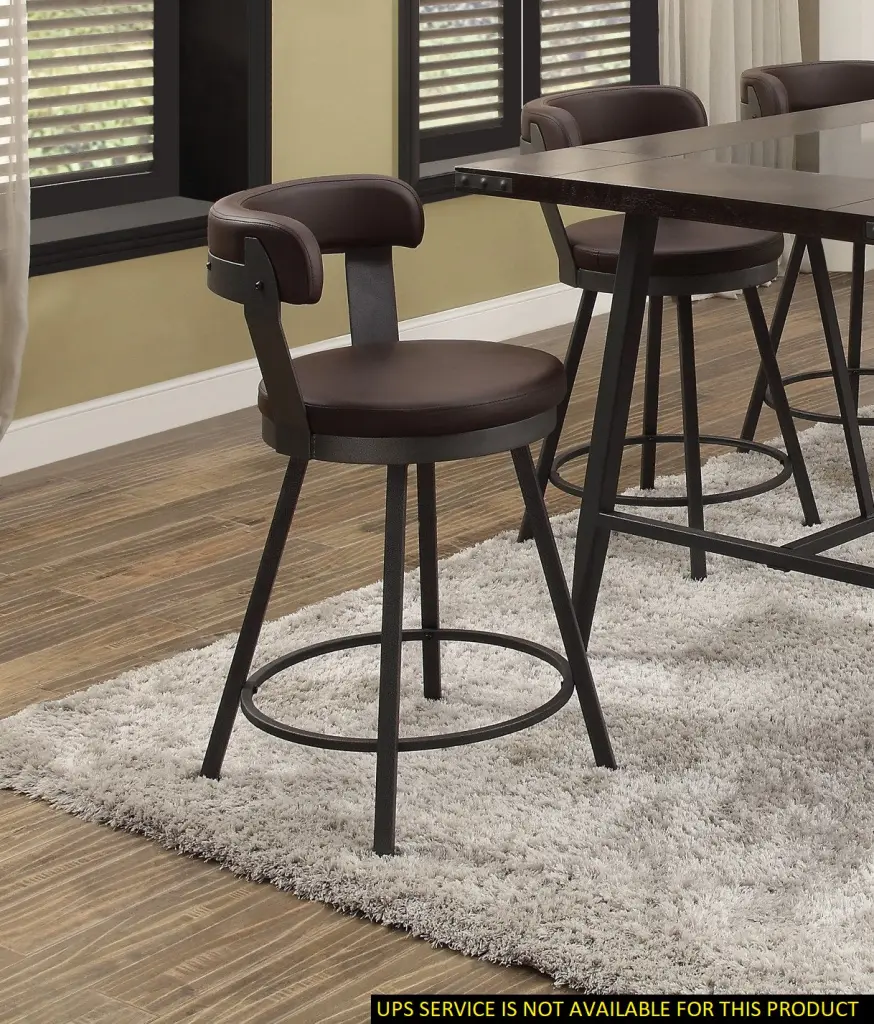 Metal Base 24 Inch Counter Height Chairs Set 2 Brown Seat 360 Degree Swivel kanepe