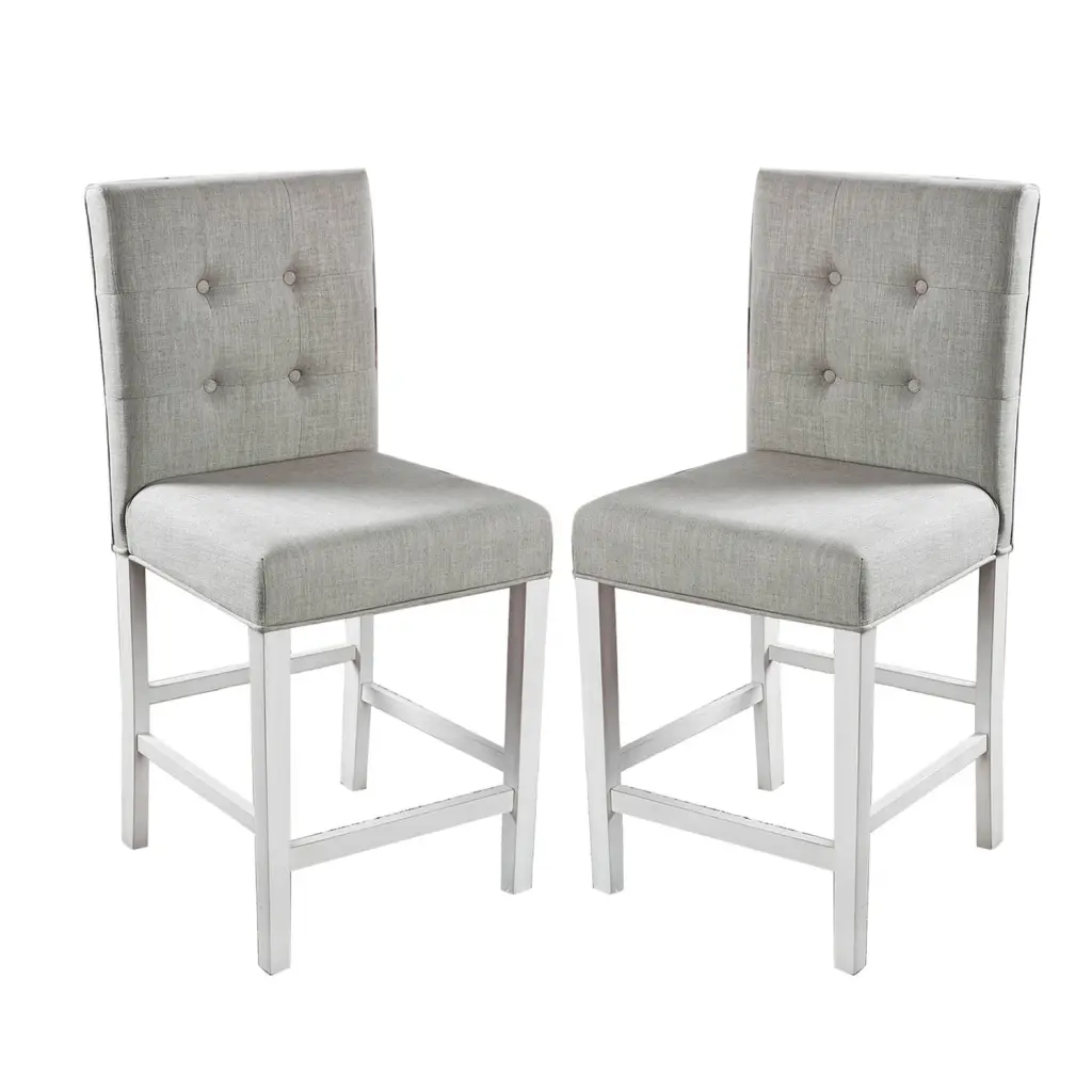 Set 2 Fabric Counter Height Chairs Antique White and Light Gray simple relax