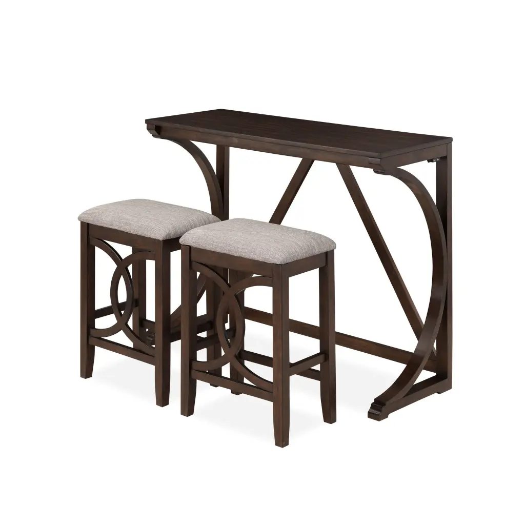 Ruth 3 Piece Brown Counter Table Set Fabric Seating Open Geometric Design royal hampton