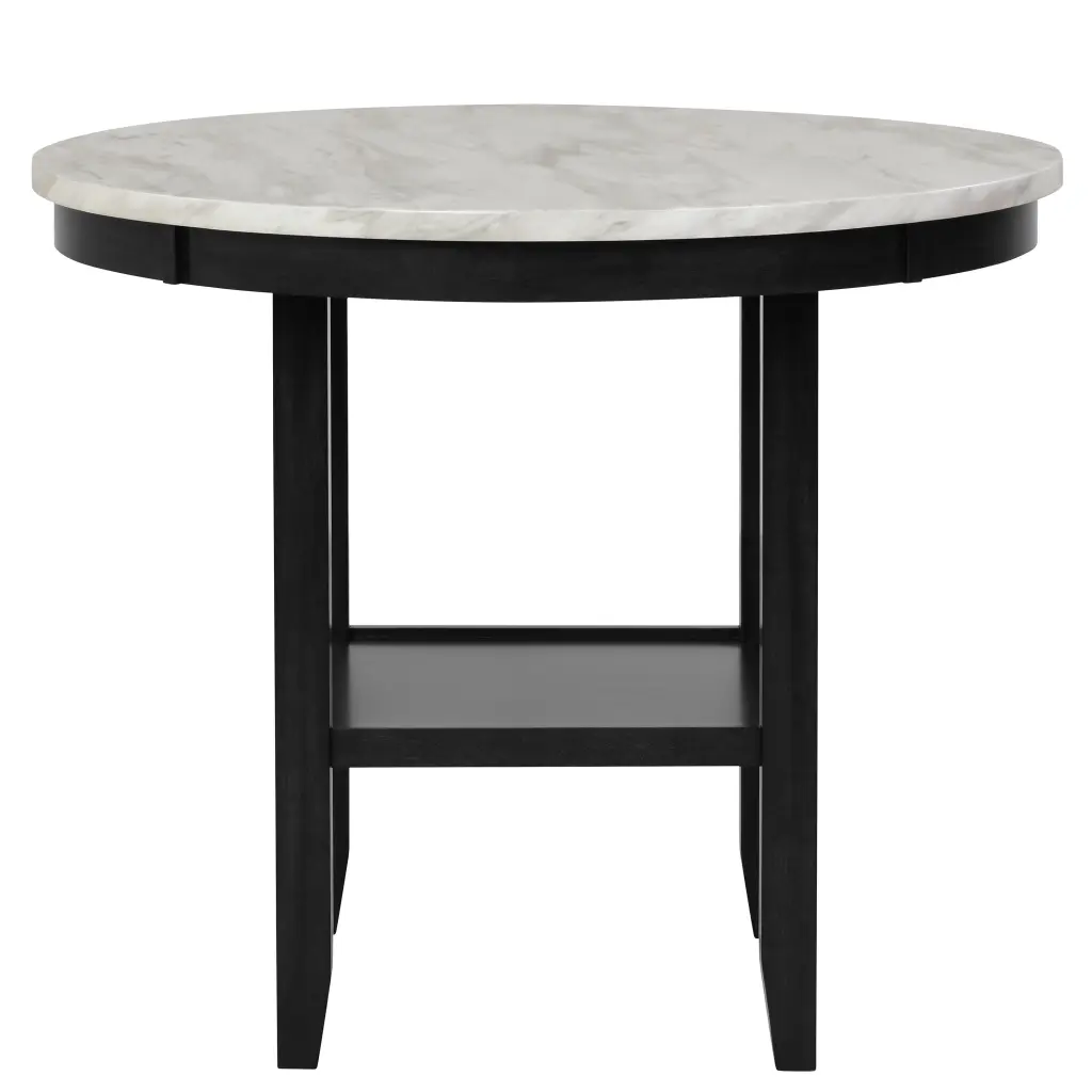 Transitional Round Counter Height Table White Faux Marble Top Black Base kanepe