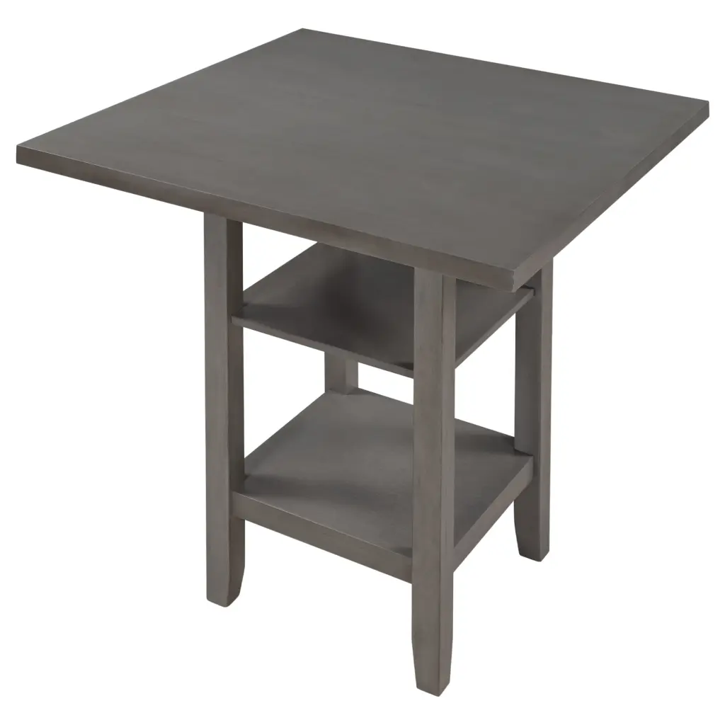 Square Wooden Counter Height Dining Table 2 Tier Storage Shelving trexm